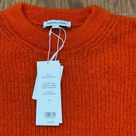 Veronica Beard in deep orange Mohair blend Melinda Crew Neck Sweater sz L - Picture 9 of 11